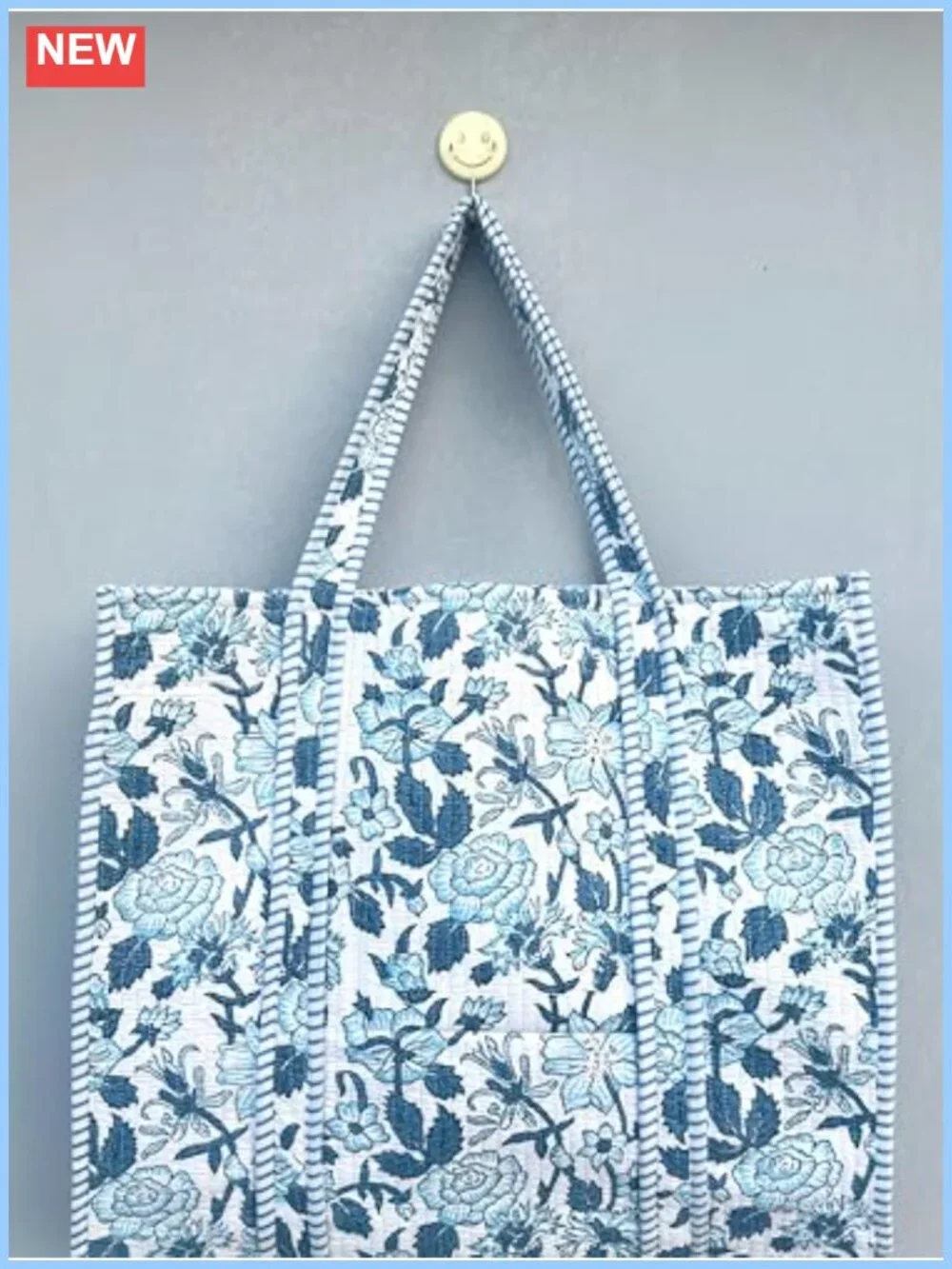 Quilted Cotton Hand Block Print Reversible Floral Large Tote Shoulder Bag